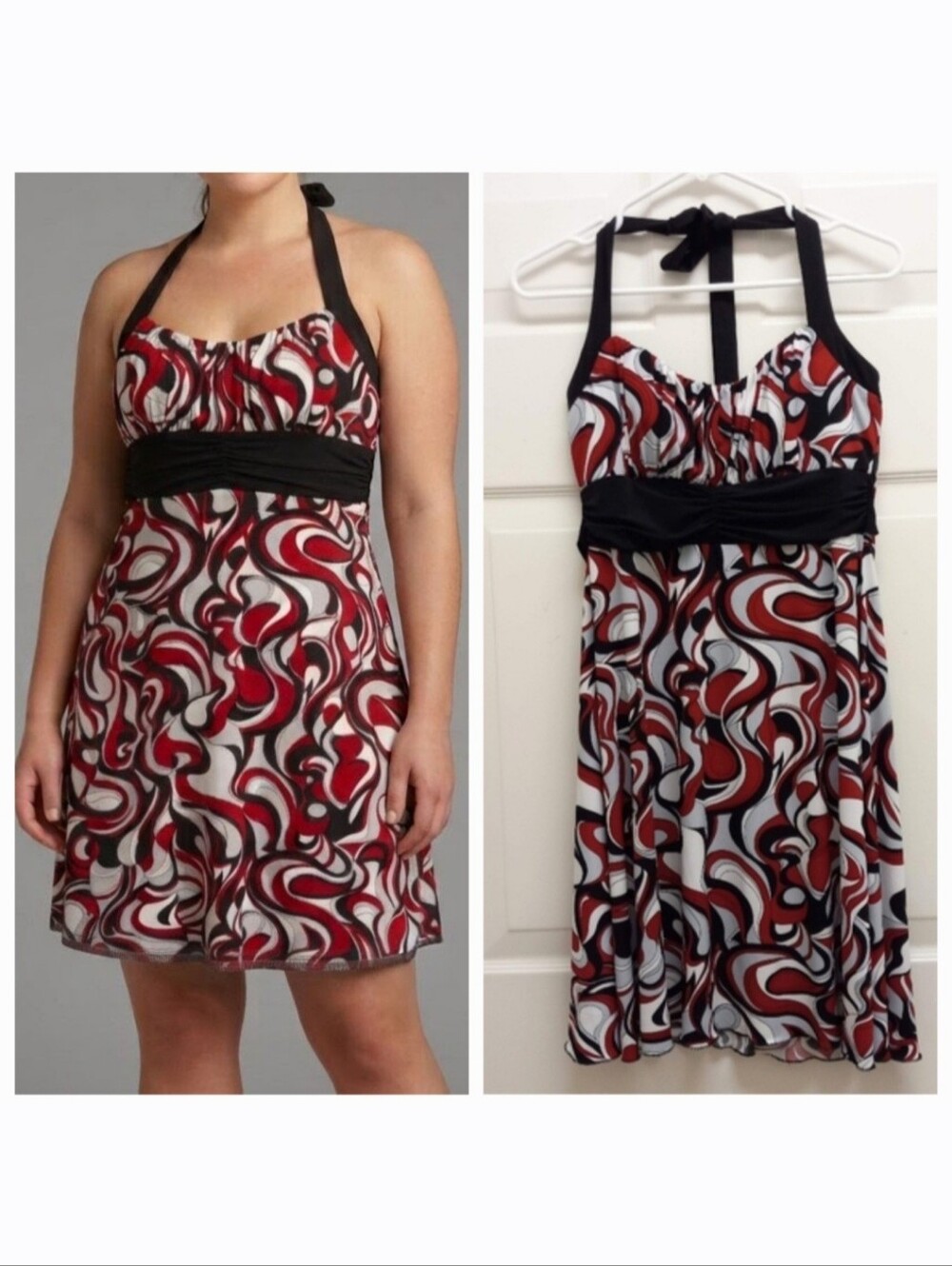 Speechless Y2K Babydoll Halter Dress Mini Red Black Large Ruched Retro Dopamine